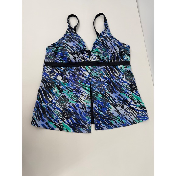 Free Country Other - Free Country Womens Tankini Swim Top Blue Green Animal Print V-Neck Sz L 12/14